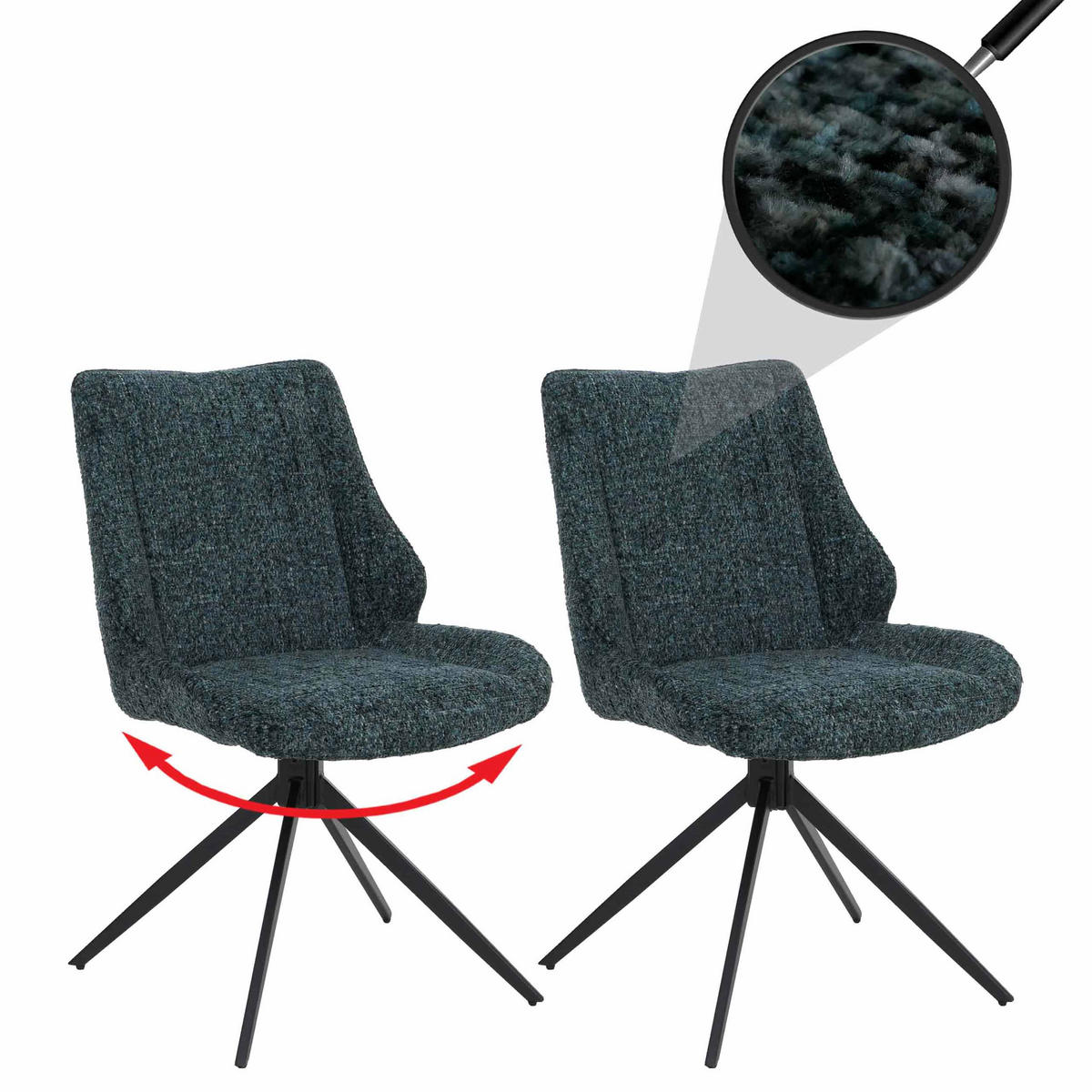 ESSZIMMERSTUHL Schwarz, Grün 2er-Set - Dunkelgrün/Schwarz, Textil (55/88/63cm) - MCW
