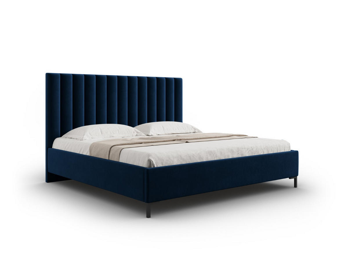 BETT mit Bettkasten und Kopfteil Allison aus Samt königsblau 160x200cm - Dunkelblau, Textil (160/200cm) - Micadoni