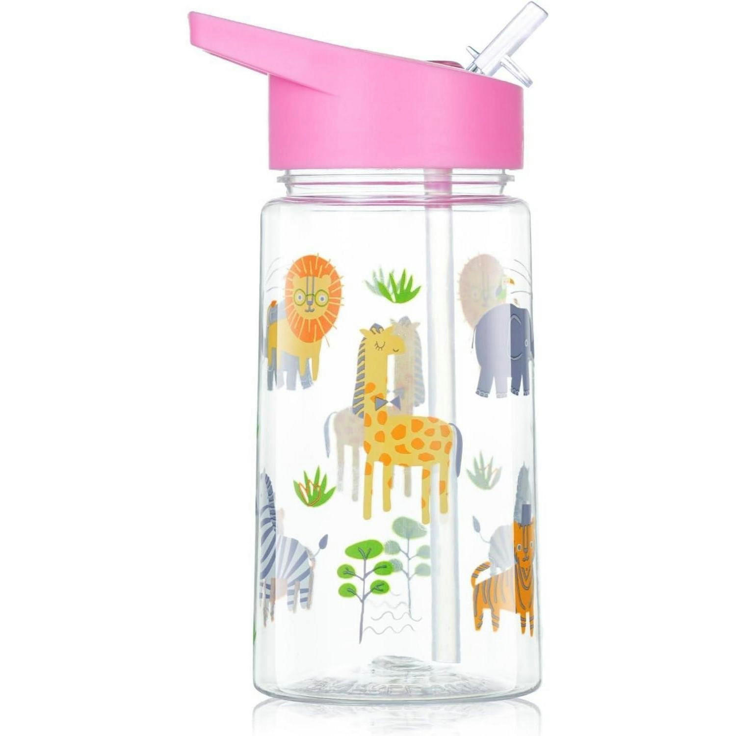 KINDER Trinkflasche mit Strohhalm 450 ml Rosa Tiere - Multicolor, Kunststoff (7.5/7.5cm)