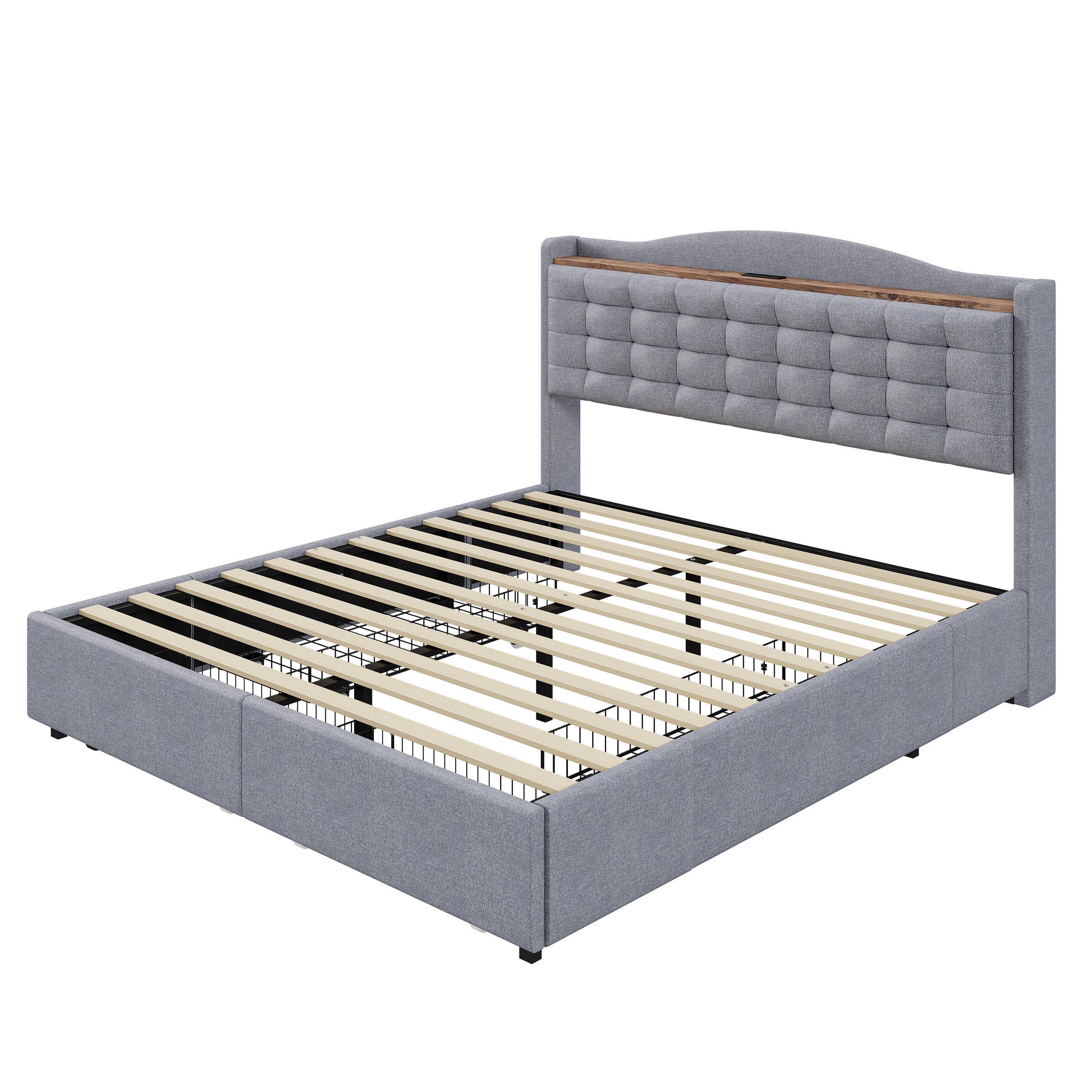 BETT grau 200/166/110 cm - Grau, Textil/Metall (160/200cm) - Urban Meuble