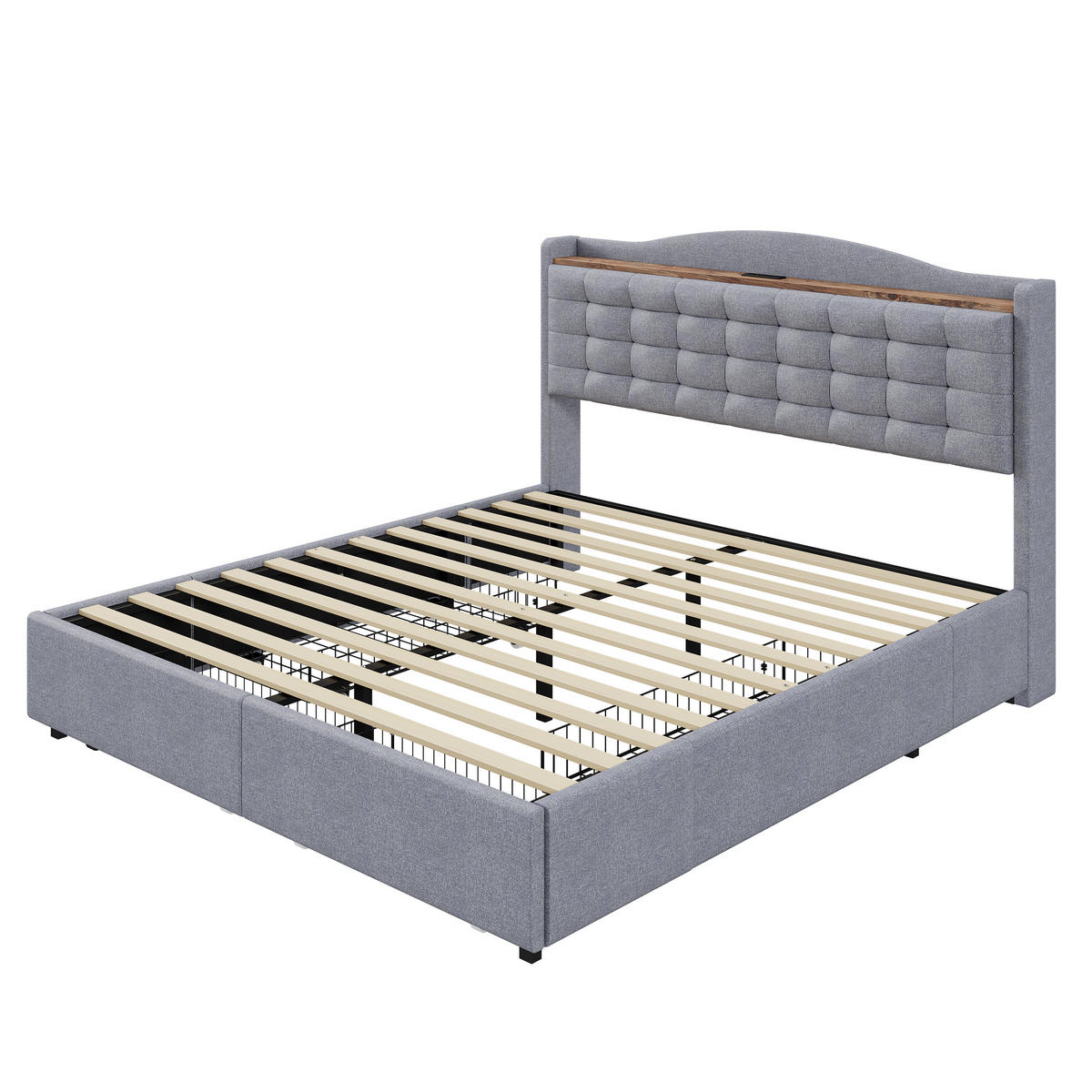 BETT grau 200/146/110 cm - Grau, Textil/Metall (140/200cm) - Urban Meuble