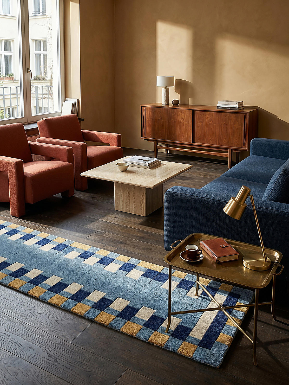 WOLLTEPPICH WENSUM, geometrisch, Blau-Gelb, 60 x 230 cm - Blau, Textil (60/230cm) - KADIMA DESIGN