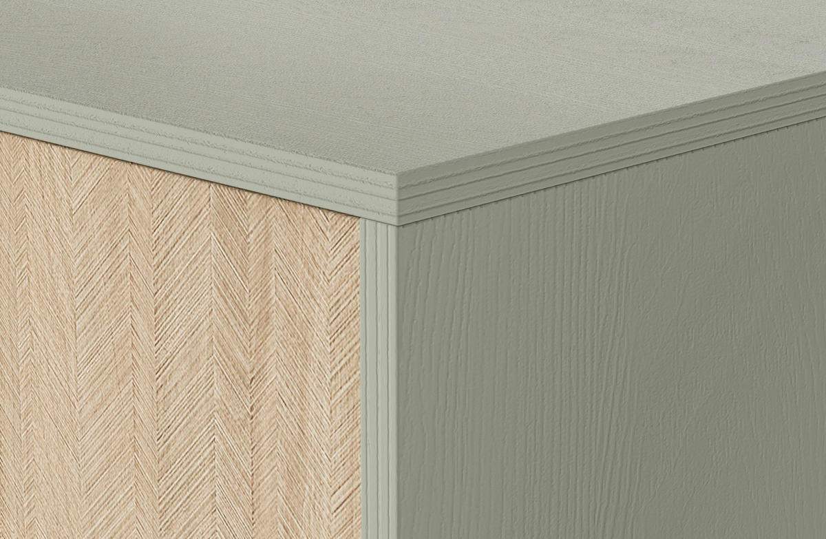 KOMMODE Silva 158 cm in der Farbe Eukalyptus + Scandi-Fischgrätmuster mit Türen und Schubladen - Goldfarben/Grün, Holz/Holzwerkstoff (158/81/38cm) - Ravio