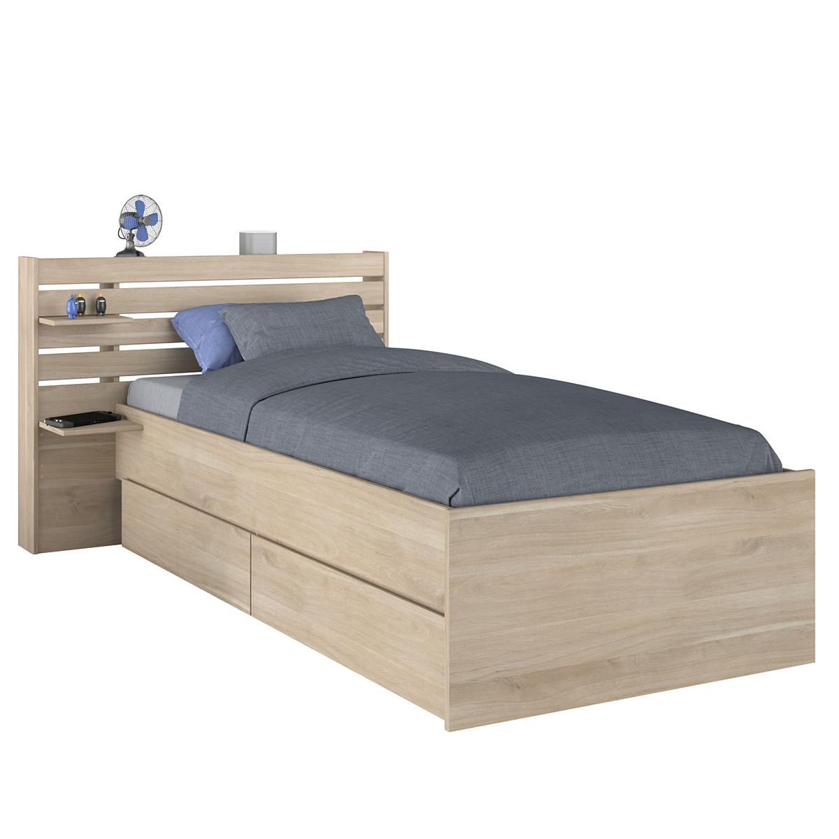 STAURAUMBETT Escale 1 90x200cm Japanische Eiche - Braun, Holz/Holzwerkstoff (90/190cm) - Vente-Unique