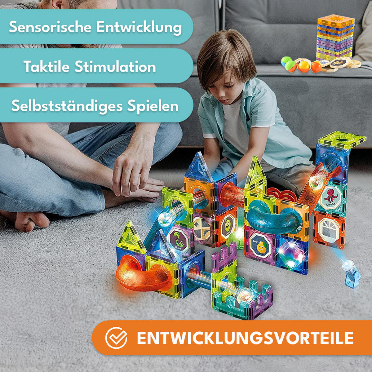 MAGNETISCHE BAUSTEINE 150 Teile - Dunkelgelb/Multicolor, Kunststoff (5/5cm) - KRUMAD