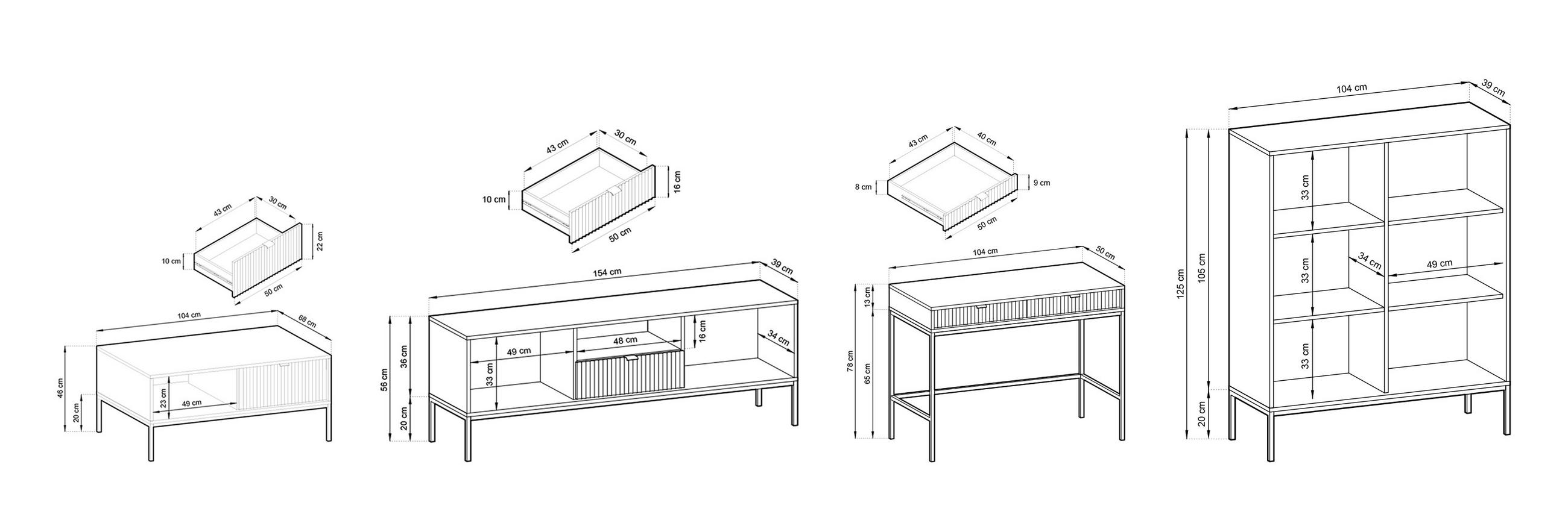 Thumbnail - Feldmann-Wohnen Wohnzimmer-Set, Schwarz, Metall, 10 Fächer, 4 Schubladen, Rechteckig, 258x125x68 cm, Wohnzimmer, Wohnwän...