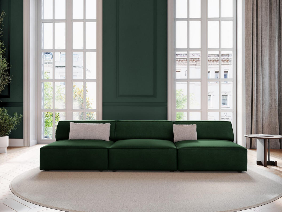 SOFA Jodie aus Samt flaschengrün 3 Sitzplätze - Dunkelgrün, Textil (240/70/102cm) - Micadoni