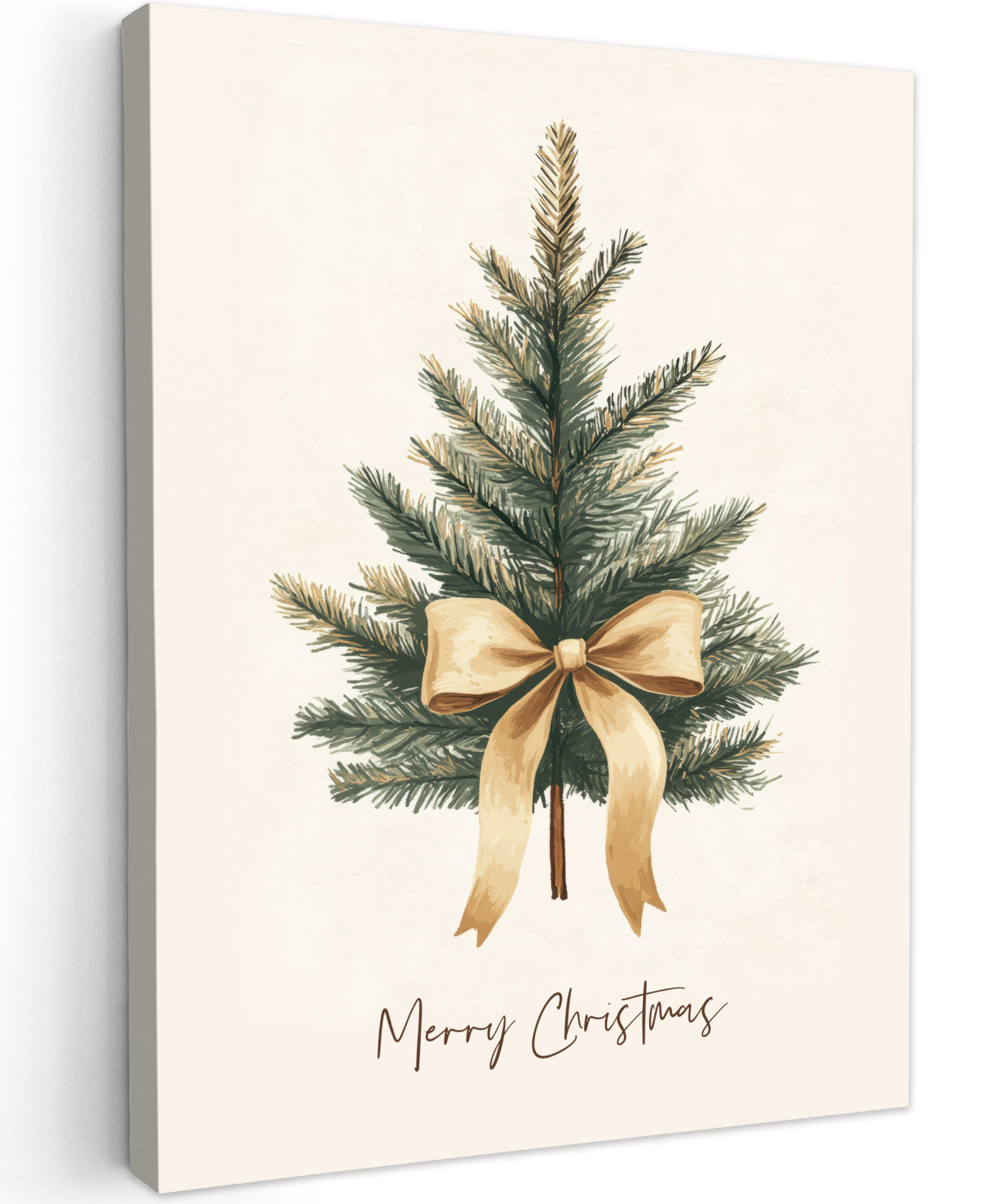 LEINWANDBILD Weihnachtsbaum - Weihnachten - Frohe Weihnachten - Beige 60x80 cm - Sandfarben, Textil (60/80cm) - MuchoWow