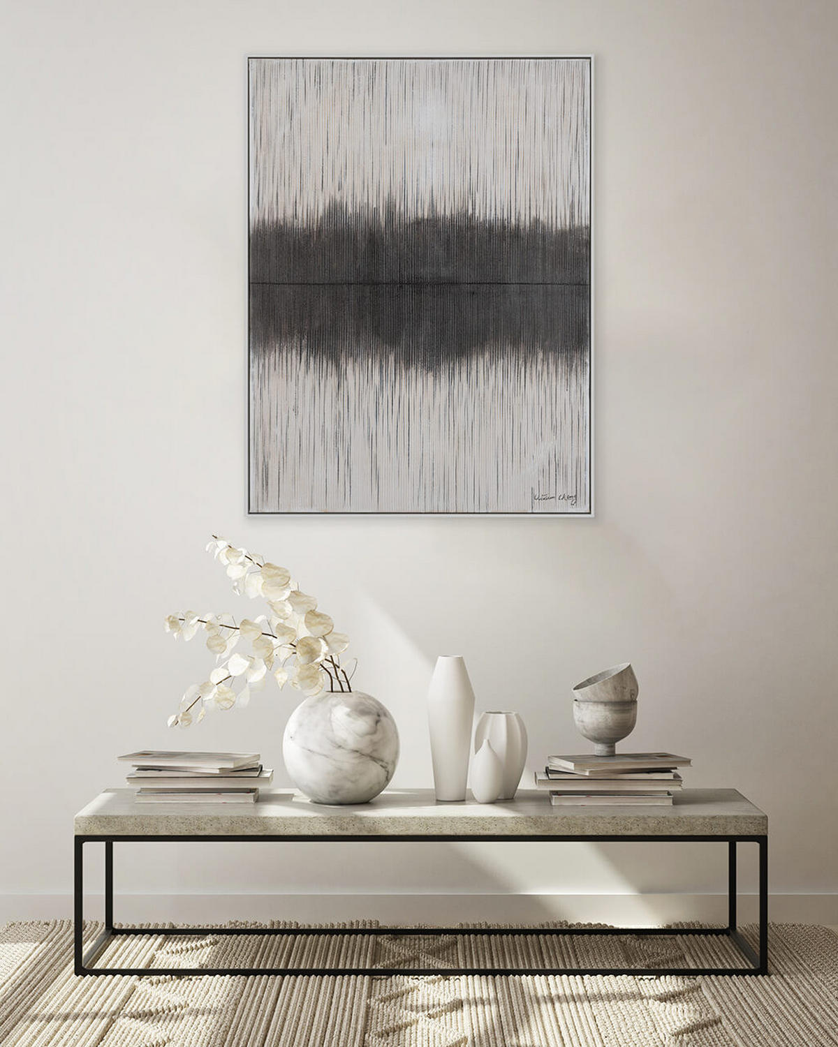 RUČNE MAĽOVANÝ AKRYLOVÝ OBRAZ 75/100 cm, sivý, abstraktný geometrický motív - sivá, textil (75/100cm) - KUNSTLOFT