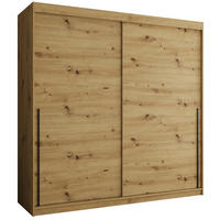 SCHIEBETÜRENSCHRANK 200 cm Breite Artisan mit schwarzem Griff - Schwarz/Eiche Artisan, Holzwerkstoff (200/200/62cm) - Home Collective