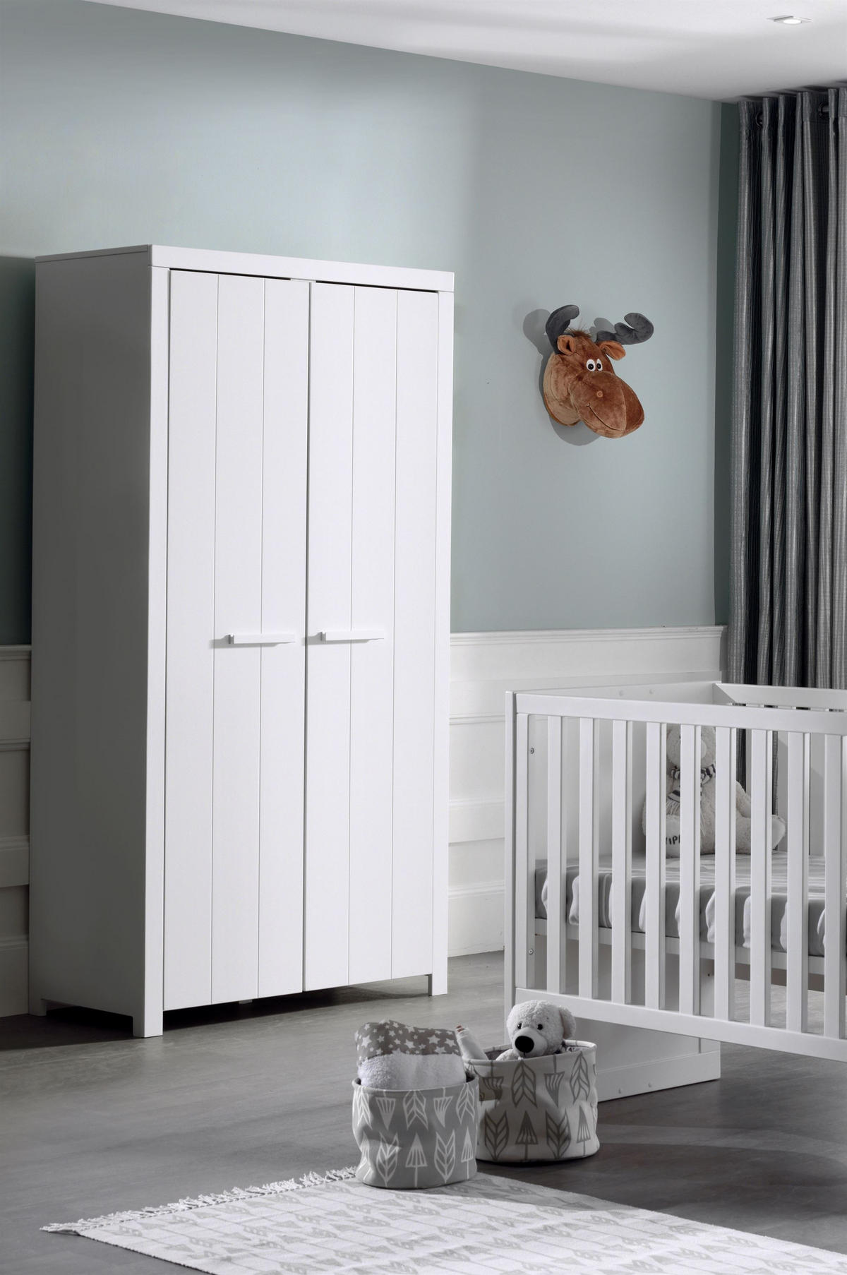 KINDERZIMMERSCHRANK Karalynn 100x58x206 mit 2 Türen MDF Weiß - Weiß, Holzwerkstoff (100/206/58cm) - 58aufmkessel