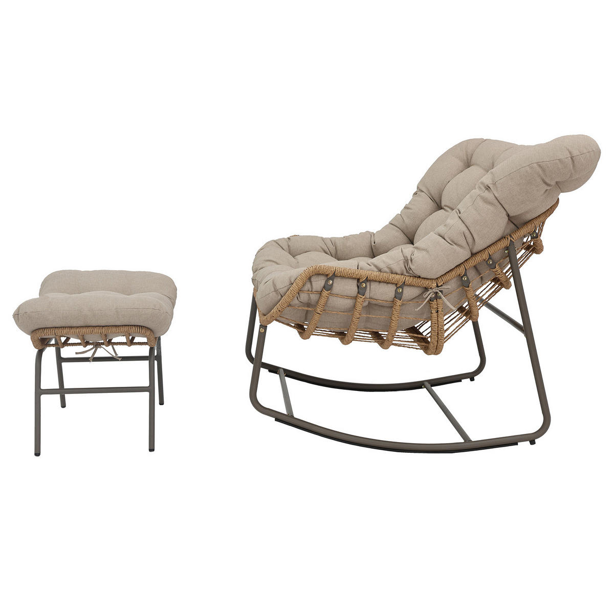 GARTENSESSEL mit Fußhocker - Stahl / Webstoff - Grau / Beige - Beige, Textil/Metall (118/87/110cm) - home24