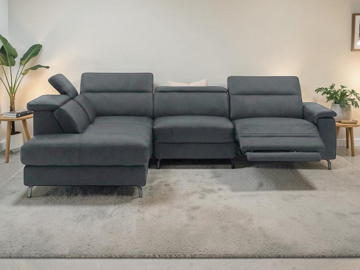ECKSOFA Ambassador Echtleder mit 1 x Relaxfunktion Anthrazit - Anthrazit, Leder/Metall (224/272cm)
