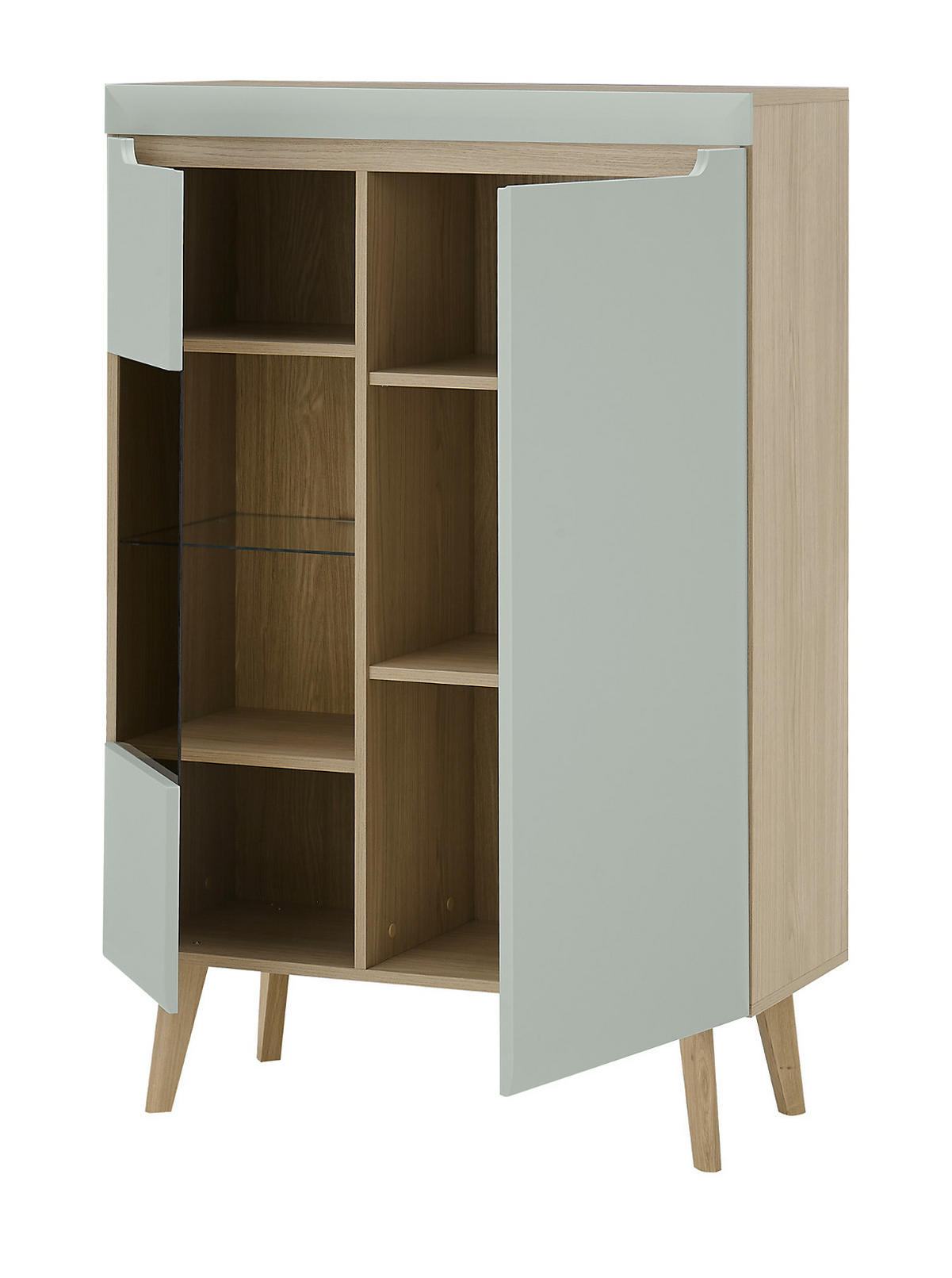 WOHNWAND 3-teilig pistazie grün, Eiche, skandinavisch 270 cm, Schrankwand mit Soft-Close-Funktion - Eichefarben/Pastellgrün, Glas/Eichenholz (270/170/40cm) - Furn.Design