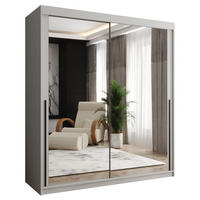 SCHIEBETÜRENSCHRANK mit Spiegel 180 cm Breite, weiß mit schwarzem Griff - Schwarz/Weiß, Holzwerkstoff (180/200/62cm) - Home Collective
