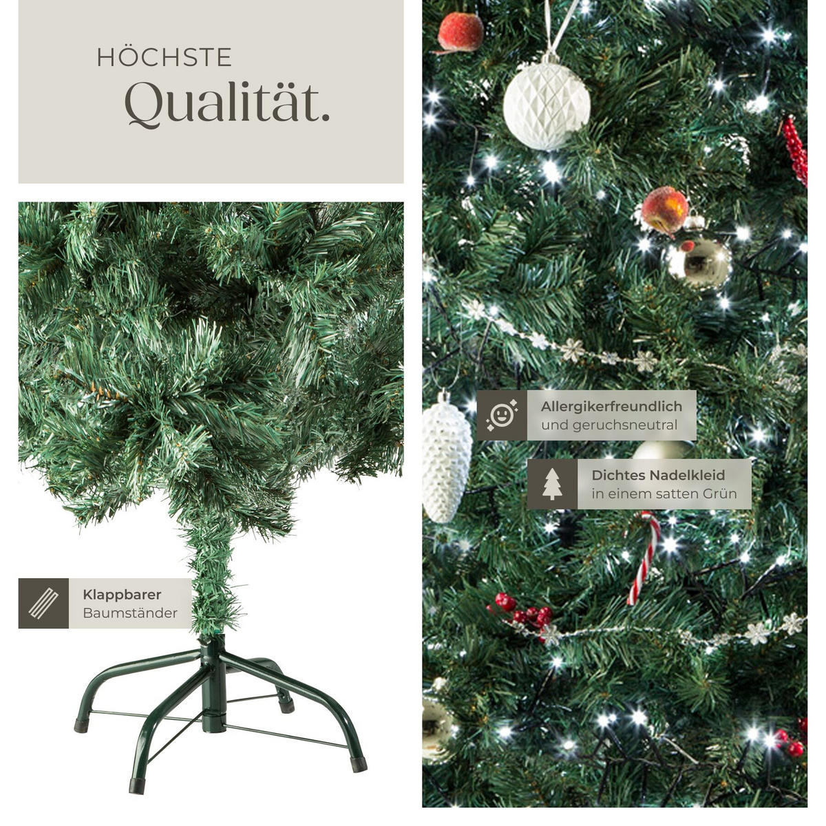WEIHNACHTSBAUM , inklusive Metallständer mit Kunststoffkappen, grün - Grün, Kunststoff (180cm) - tectake