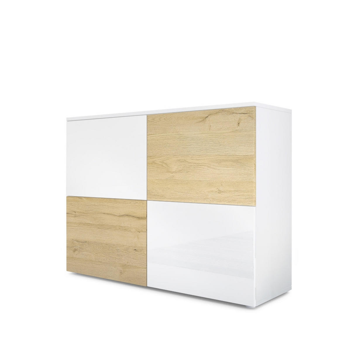 KOMMODE Rova Weiß Hochglanz / Eiche Natur - Weiß Hochglanz/Eichefarben, Holzwerkstoff (92/72/35cm) - Vladon