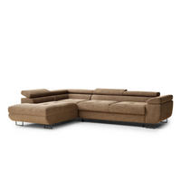 ECKSOFA Concord Hellbraun Chenille-Stoff - Links Seite - Hellbraun/Schwarz, Holz/Holzwerkstoff (203/277cm) - Maison de Reve