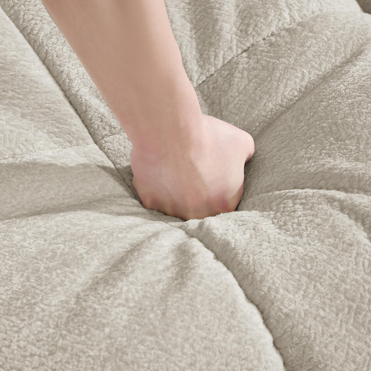 SOFA 190/86/90 cm in Hellkhaki aus Chenille mit Steppnähten - Sandfarben, Textil (86/90/190cm) - Flora Grace