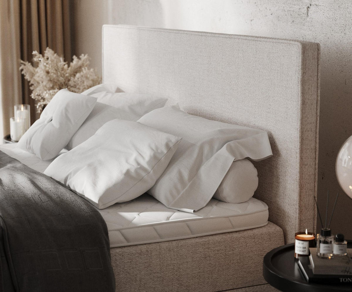 BOXBETT Velma 180/200 cm Hellbeige im Neve Stoff - Sandfarben/Schwarz, Holz/Holzwerkstoff (180/200cm) - AltaBeds