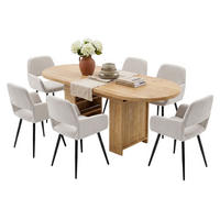 ESSGRUPPE 1+6 Ausziehbarer Tisch Eiche 150-200cm & 6 Armlehnstühle Beige - Eichefarben, Holzwerkstoff (200/76/90cm) - Urban Meuble