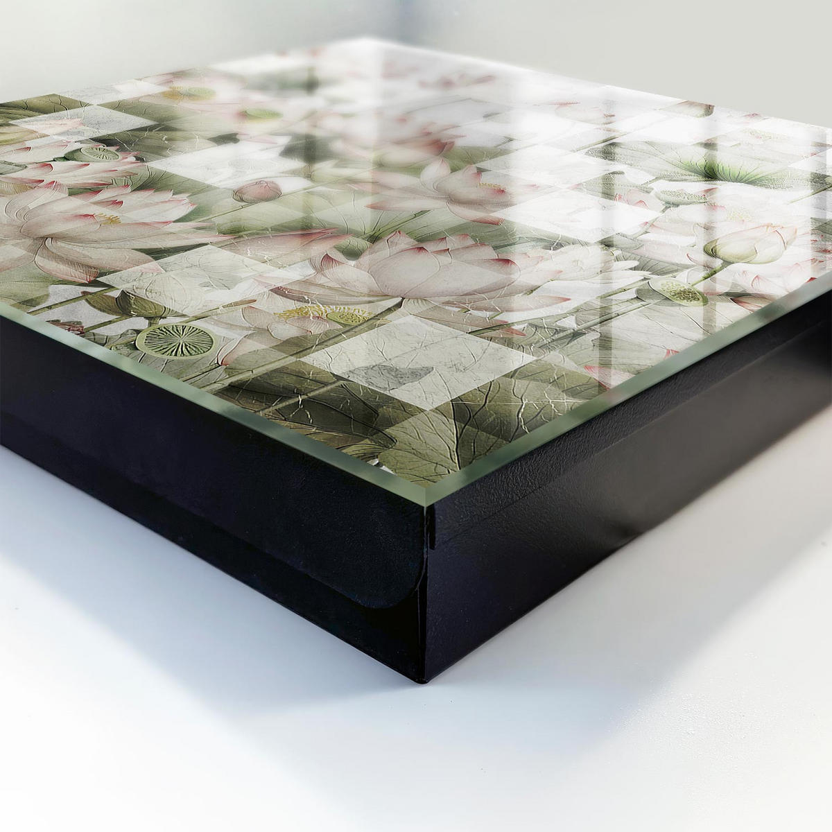 SCHLÜSSELBOX Schwarz 30x30 cm- Türöffnung nach rechts - Geometrische Lilien - Grün, Metall (30/30/5cm) - TULUP