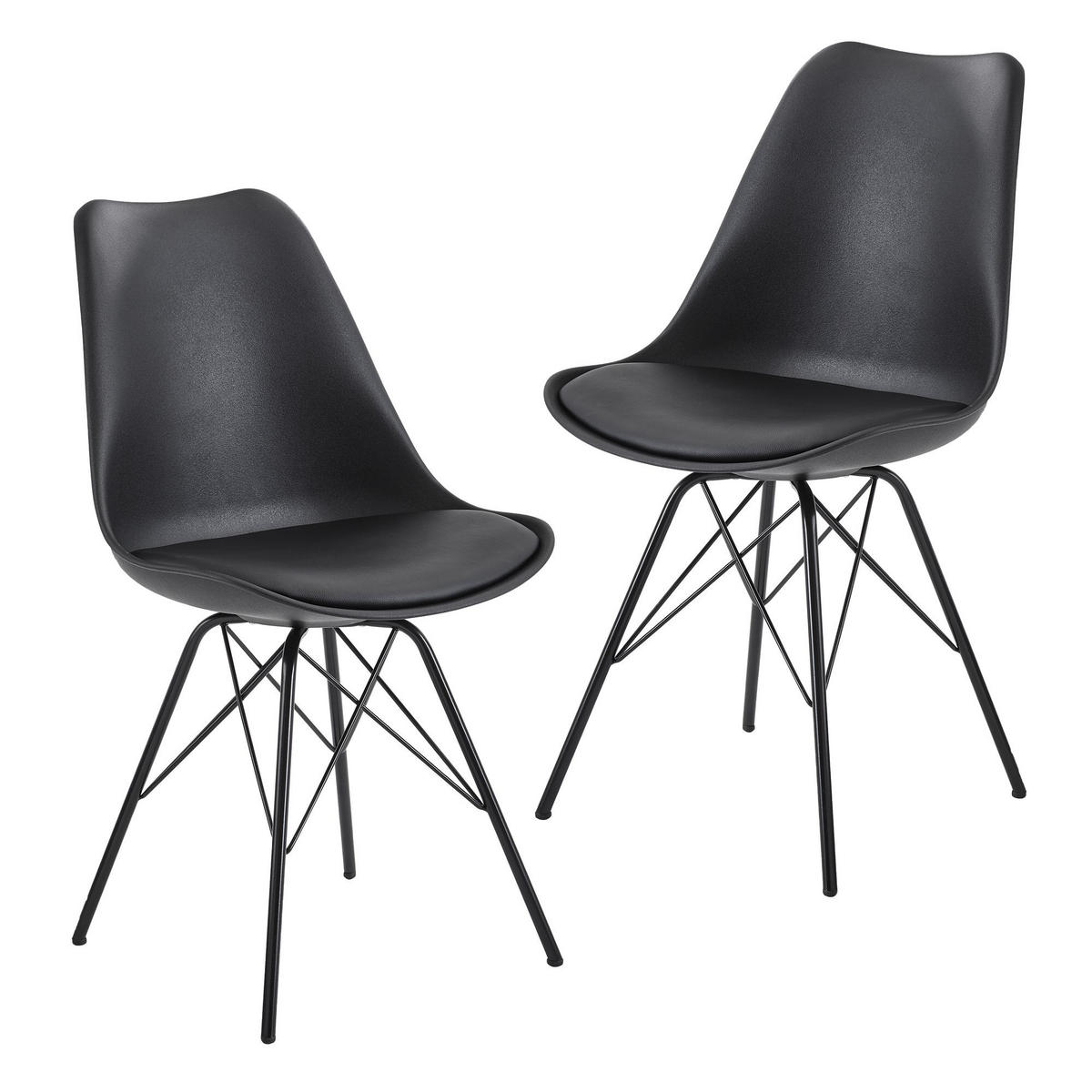ESSZIMMERSTUHL 2er Set mit Metallgestell Skandinavisch gepolstert, Schwarz 58x48x86 cm - Schwarz, Kunststoff/Textil (58/86/48cm) - KADIMA DESIGN