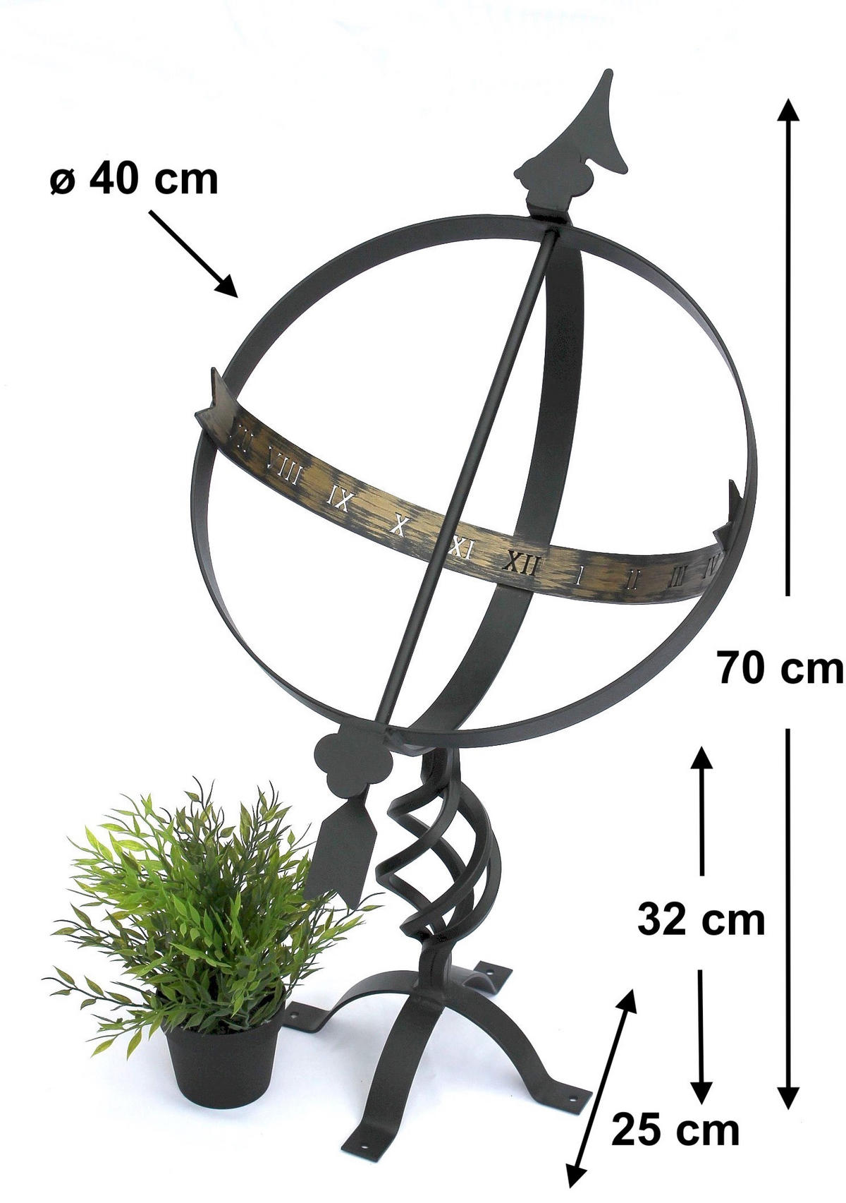 SONNENUHR Garten Metall Schwarz 70 cm - Schwarz, Metall (40/70/50cm) - DanDiBo