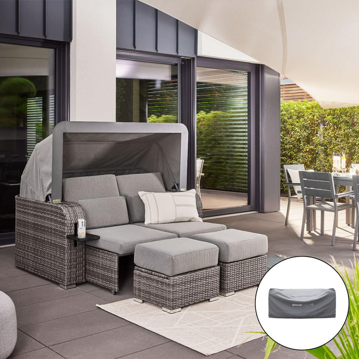 STRANDKORB HOLBY - Mit Regenabdeckung - Grau, Kunststoff (160/69/189cm) - Home Deluxe