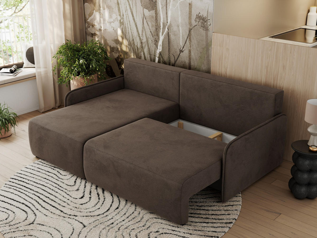 ECKSCHLAFSOFA ARPA L Braun Velvet - links - Schwarz/Braun, Kunststoff/Textil (198/150cm) - MKS