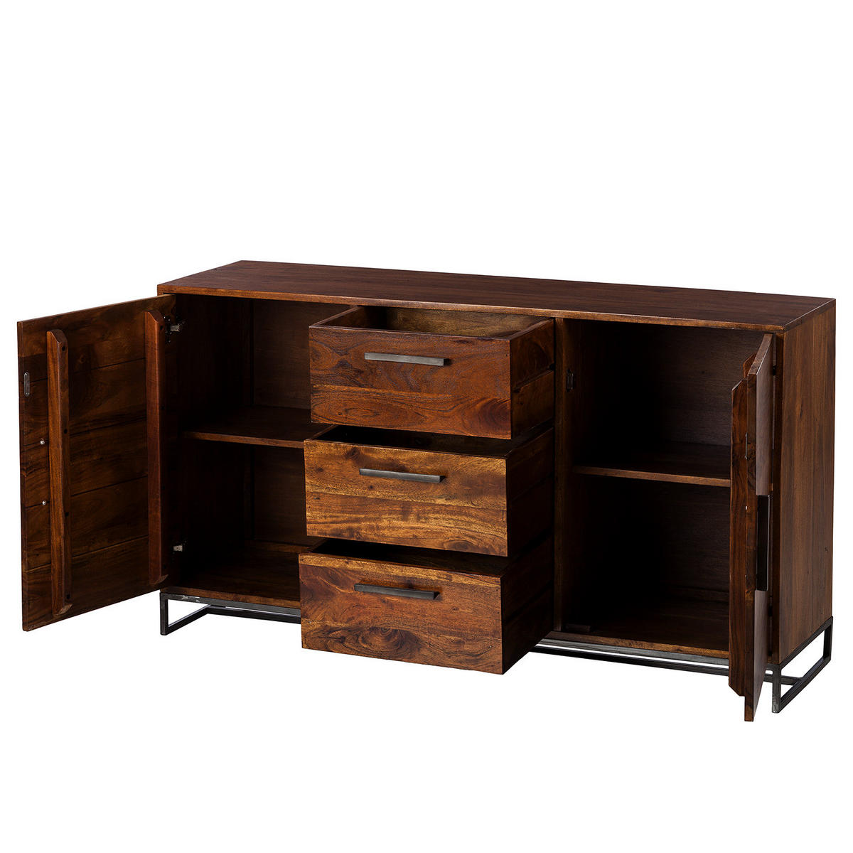 SIDEBOARD - Akazie massiv / Eisen, Typ A - Akaziefarben, Holz (145/80/40cm) - home24