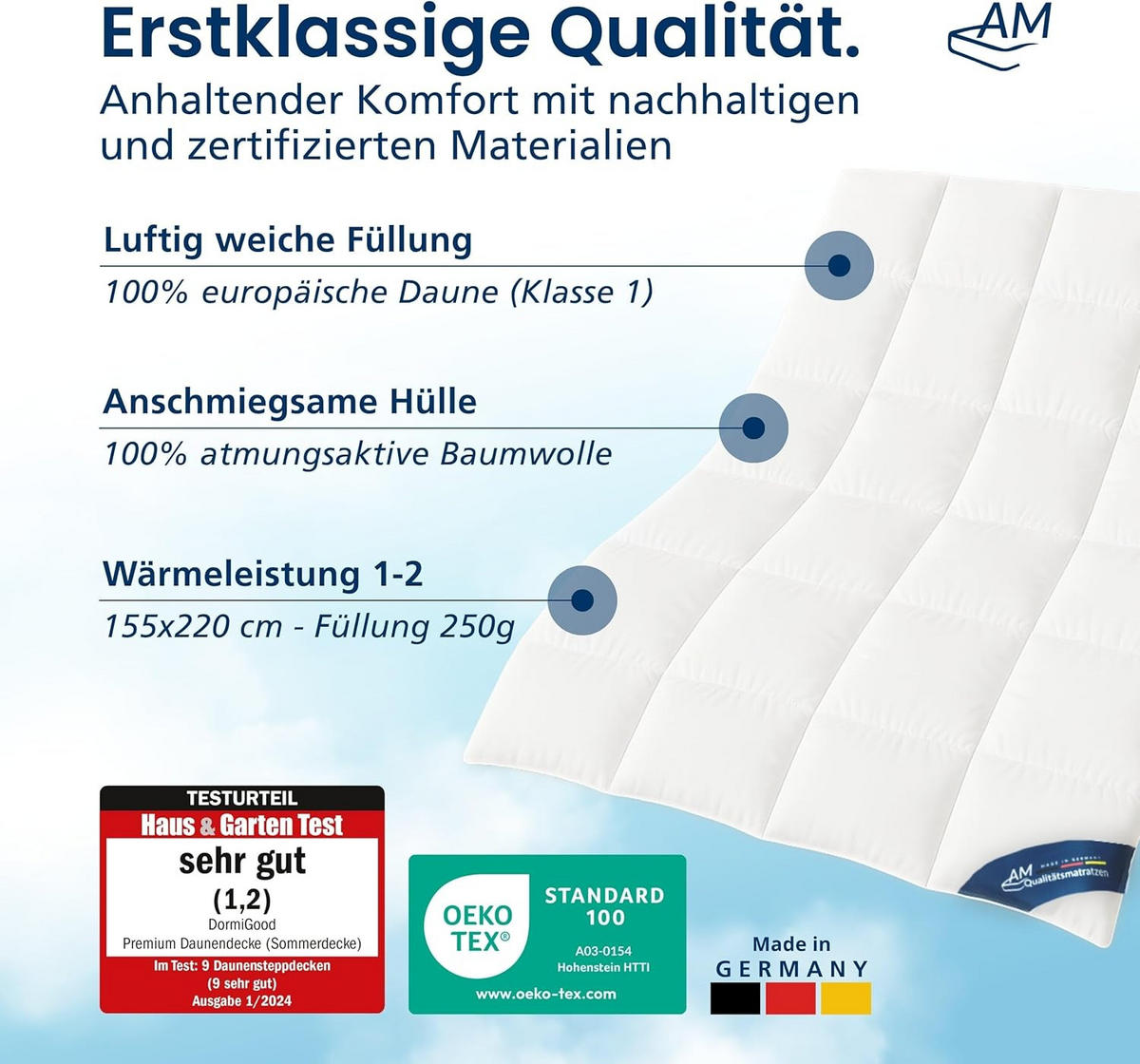 SOMMER DAUNENDECKE 155/220 cm - Weiß, Textil (155/220cm) - AM Qualitätsmatratzen