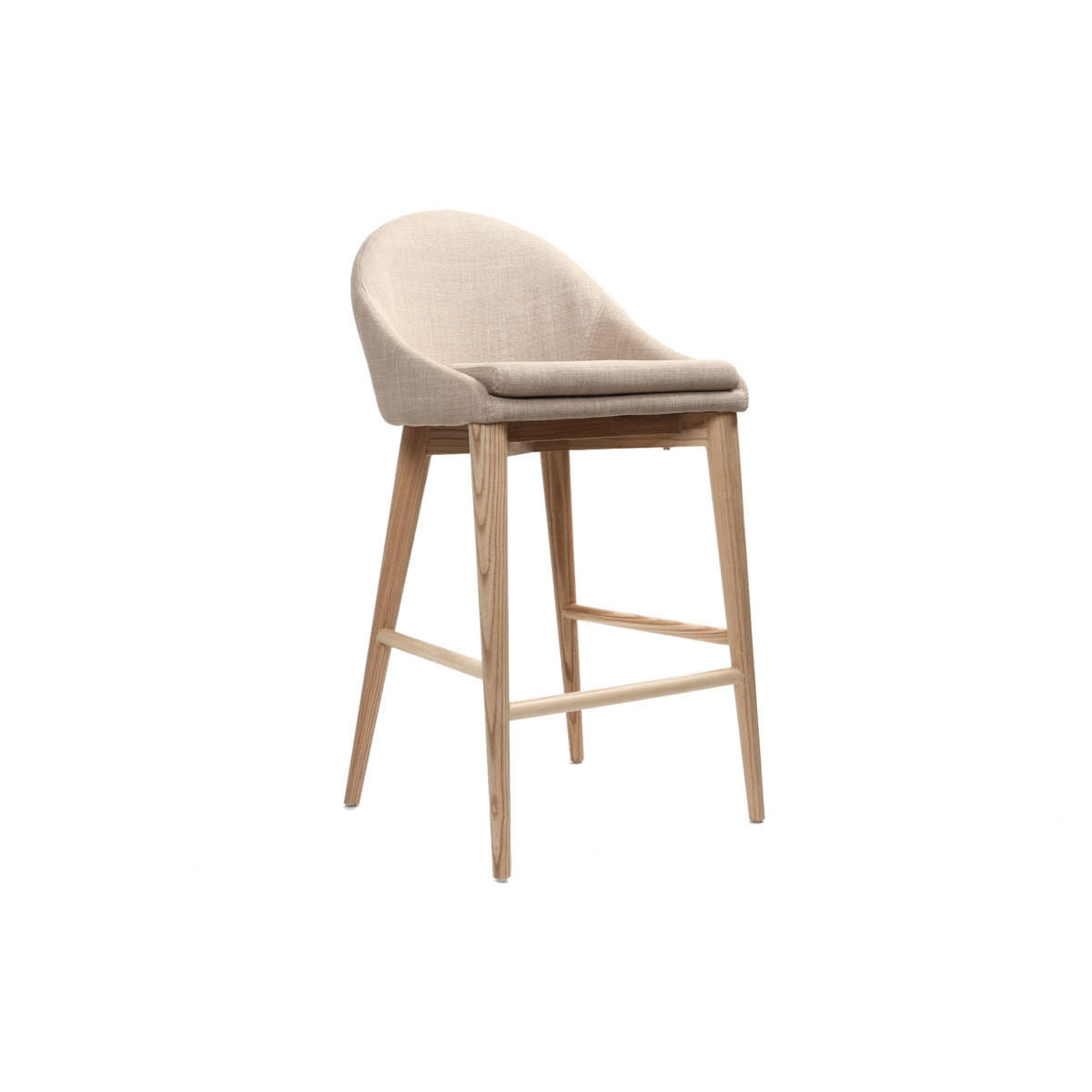 SKANDINAVISCHE Barhocker Stoff Beige Massives Eschenholz H66 cm 2er-Set DALIA - Beige, Textil (47/90/47cm) - Miliboo