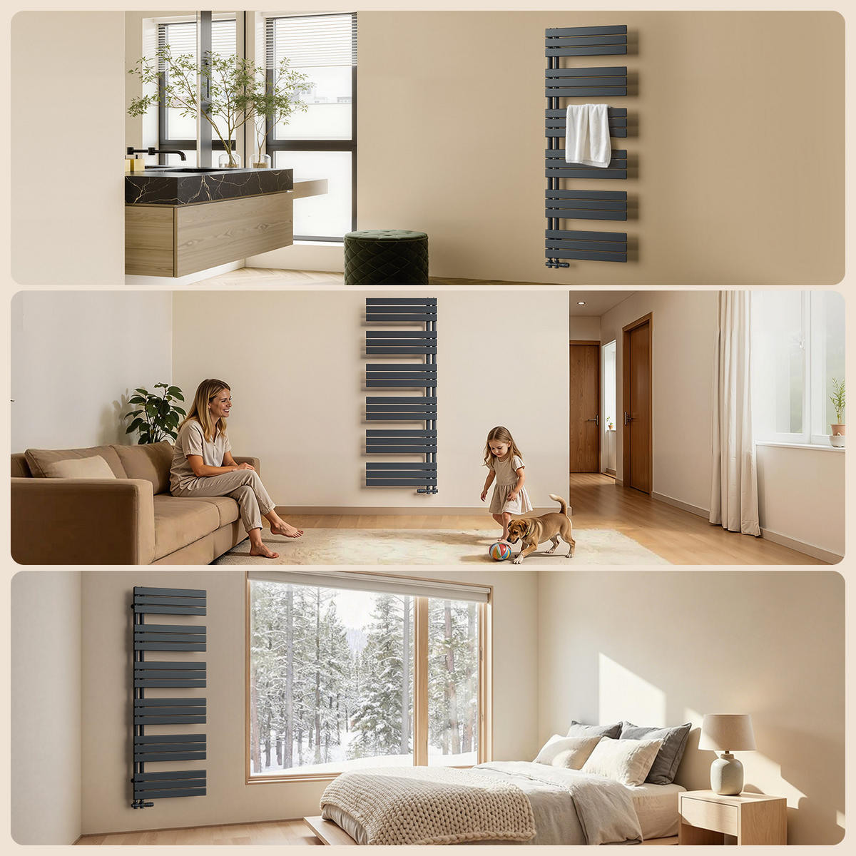 HEIZKÖRPER 132/50 cm Anthrazit Warmwasser aus Stahl 695 W mit Mittelanschluss G1/2" - Anthrazit, Metall (50/132/5.9cm) - S'AFIELINA