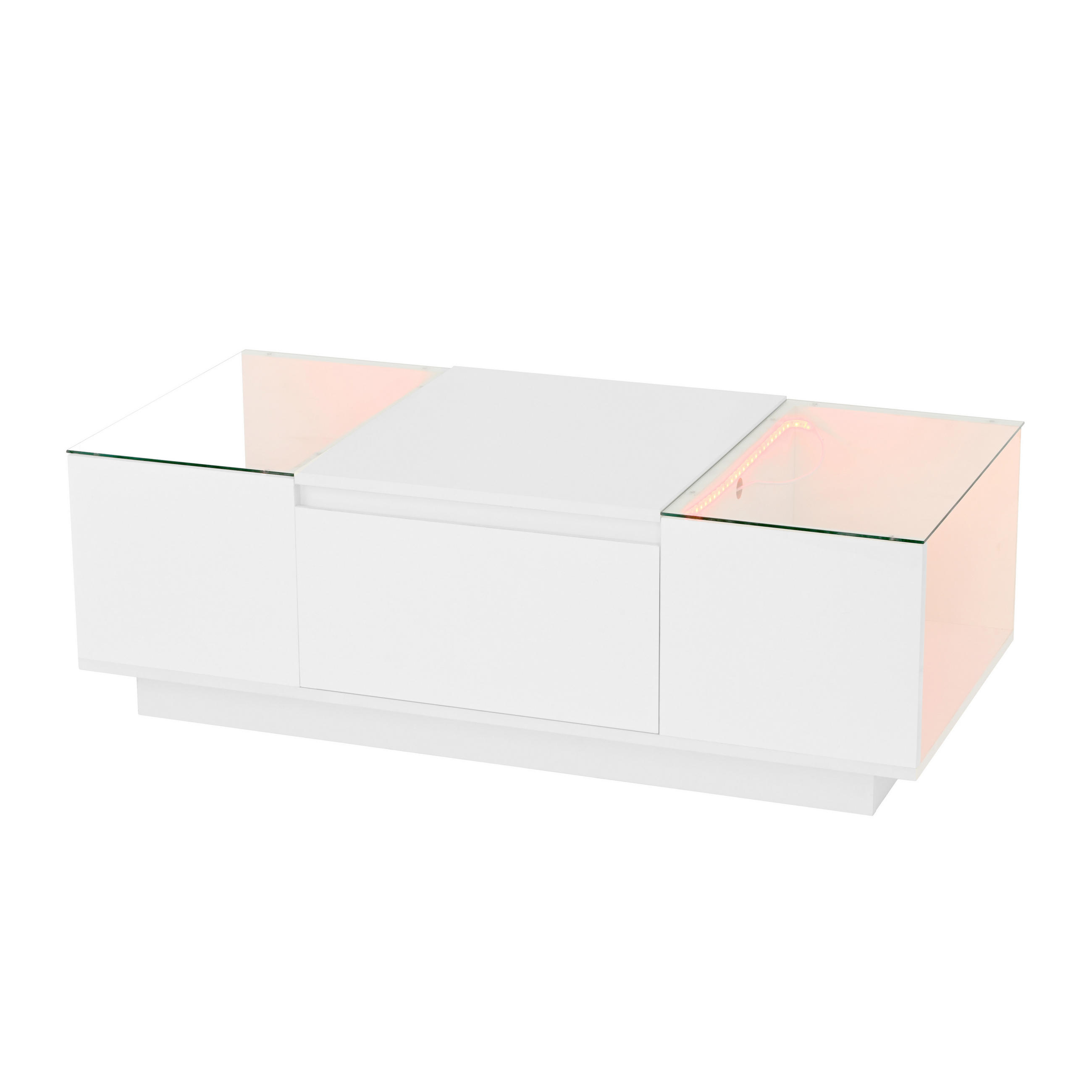 COUCHTISCH DE-200 mit LED Weiß - Weiß, Holzwerkstoff (50/105/35cm) - ComfortXL