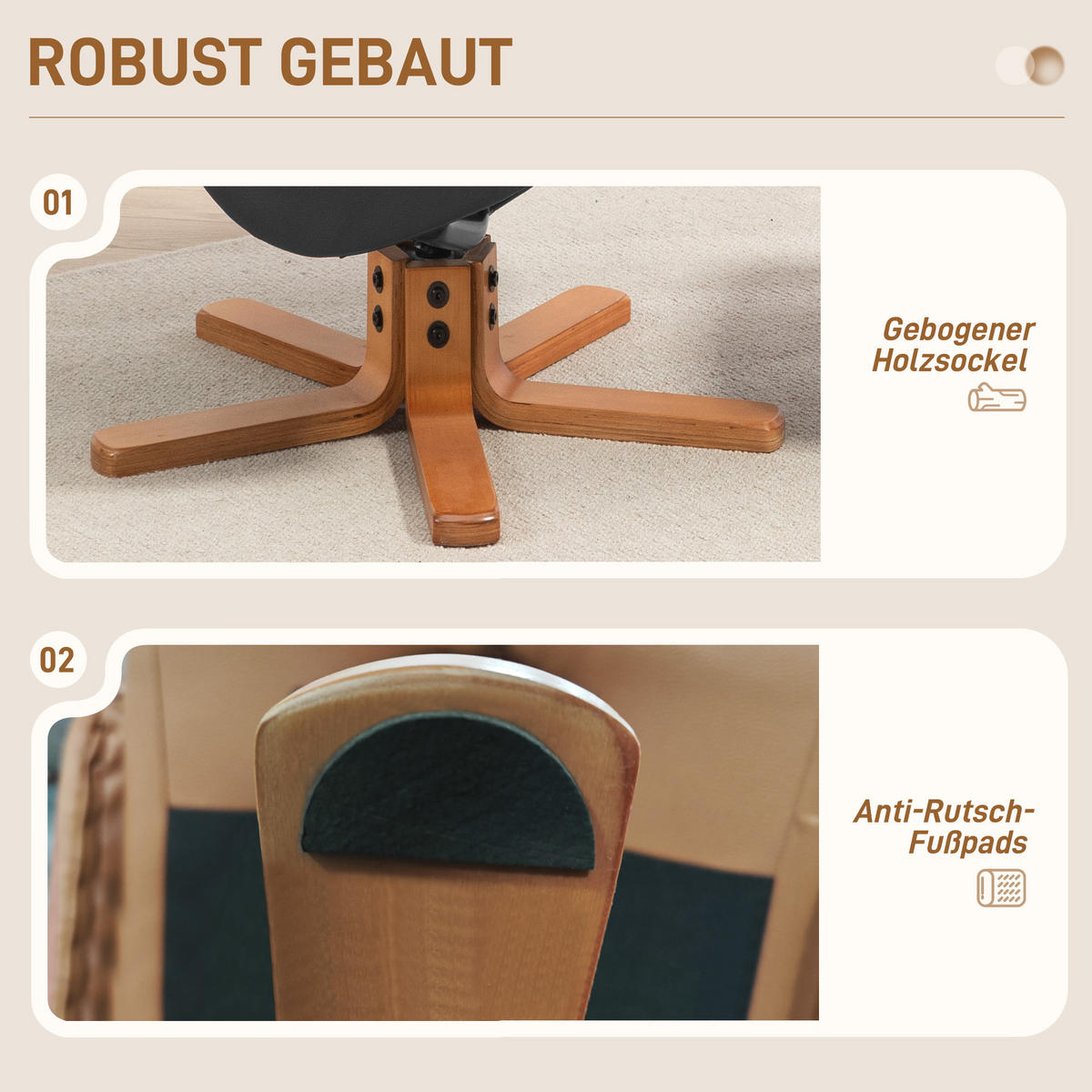 RELAXSESSEL mit Hocker, Fernsehsessel mit Liegefunktion, Wippfunktion, Schwarz - Schwarz, Leder/Holz (84/102/71cm) - HOMCOM