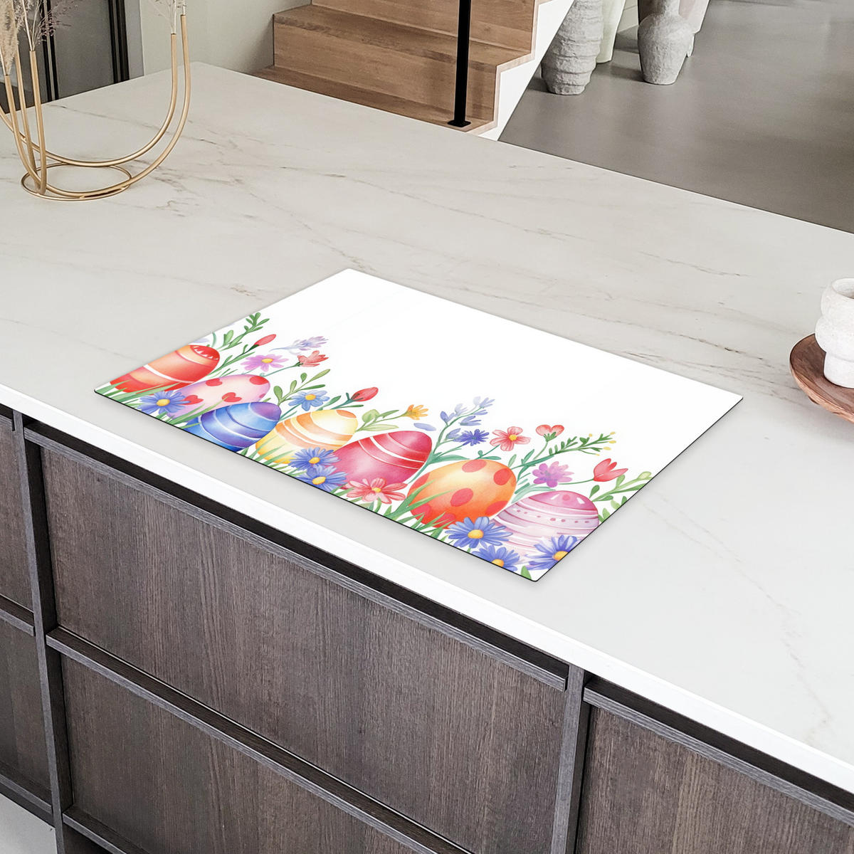 HERDABDECKPLATTE Blumengarten - Bunt - Eier Ceranfeldabdeckung 78x52 cm - Weiß, Kunststoff (78/52/0.2cm) - MuchoWow