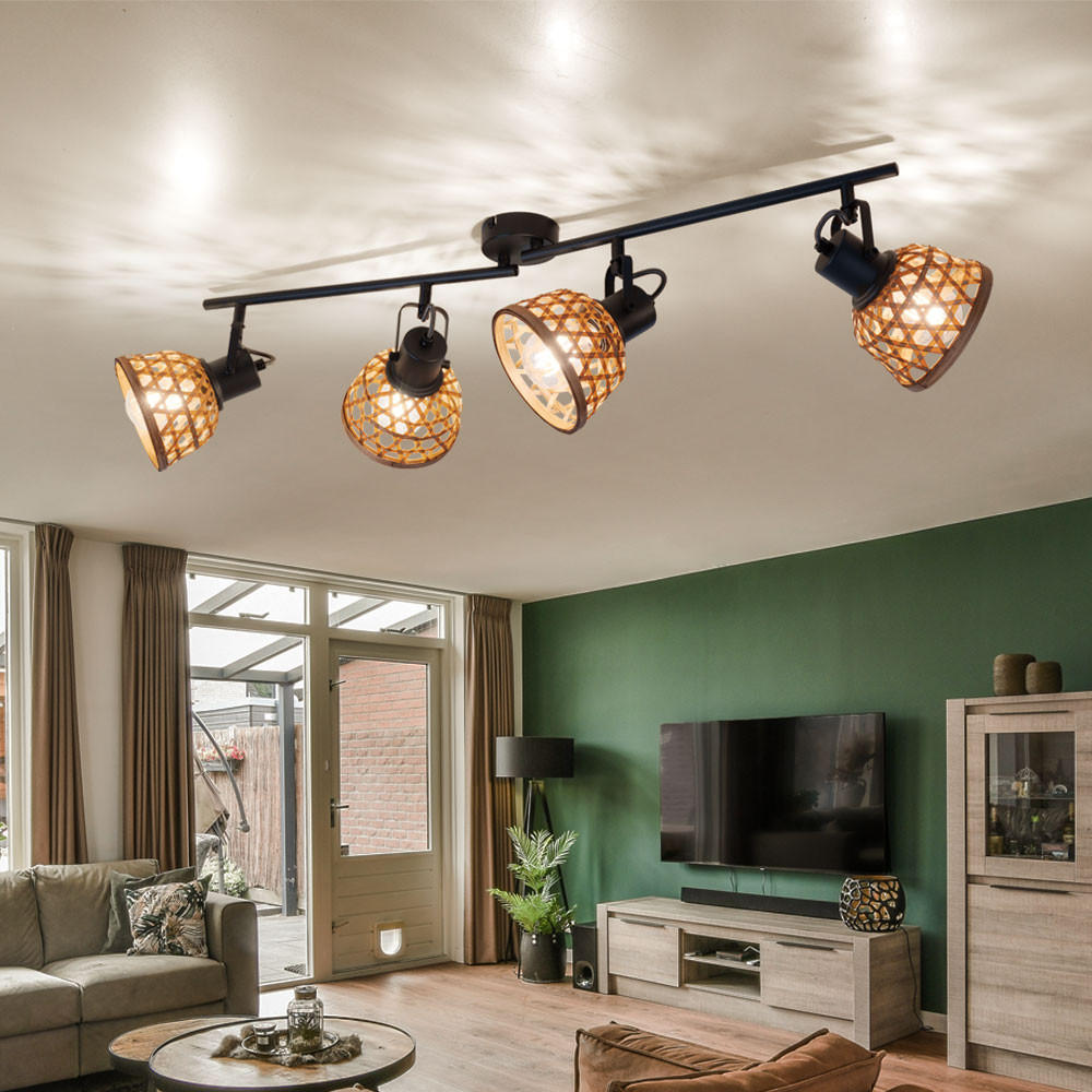 DECKENLEUCHTE Metall Bambus Schwarz WENNA - Braun, Holz (80/13/19cm) - Globo Lighting
