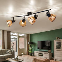 DECKENLEUCHTE Metall Bambus Schwarz WENNA - Braun, Holz (80/13/19cm) - Globo Lighting