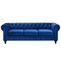 3-SITZER-SOFA Samtstoff Kobaltblau Chesterfield - Hellblau, Textil (201/70/75cm) - Beliani