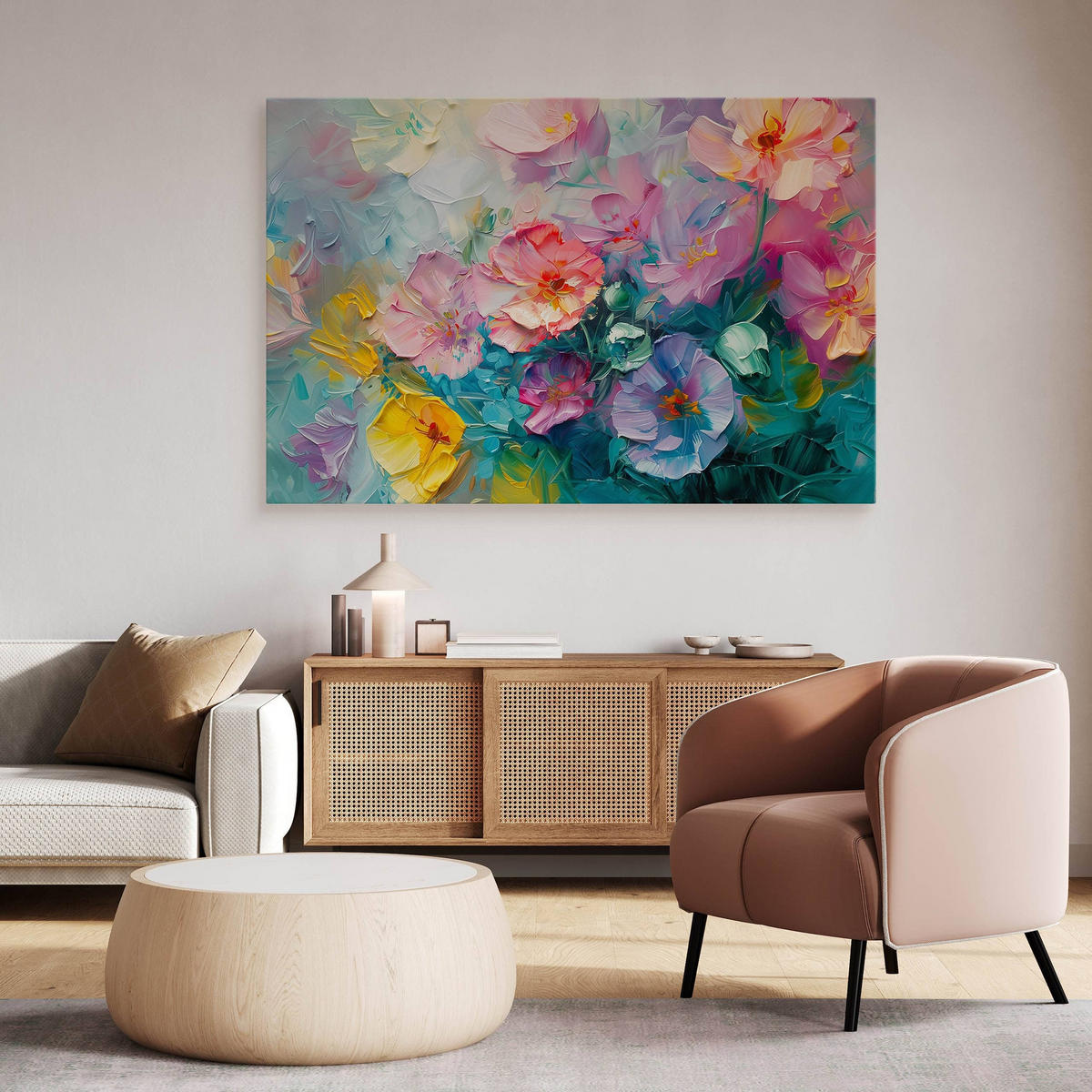 LEINWANDBILD Feldblumen Abstraktion 120/80 cm - Türkis/Blau, Textil (120/80cm) - Muralo