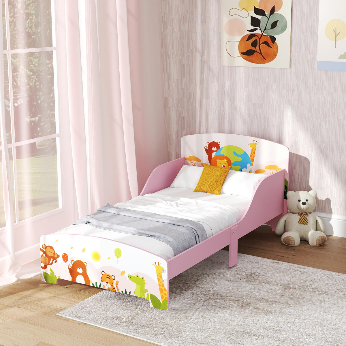 KINDERBETT 140x70 cm DE-14613mit Tiermotiv, inkl. Lattenrost Rosa - Pink, Holzwerkstoff (70/140cm) - ComfortXL
