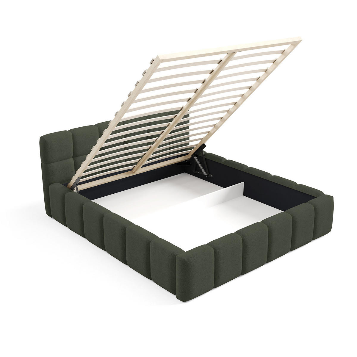 POLSTERBETT NUBO Medium 140x200 cm mit Bettkasten – QUELLE 37 - Grün, Holz - Dekori_Interiors
