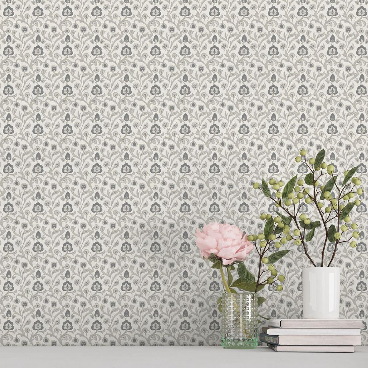 TAPETE Blumenmuster 53 cm x 10 m - Grau, Papier (53/1000cm) - Sanders & Sanders