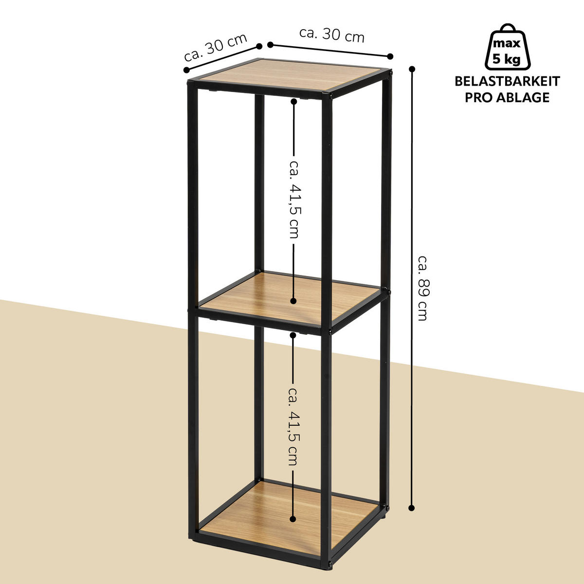 STAND-REGAL, Metall, schwarz - Schwarz, Metall (30/89/30cm) - eluno