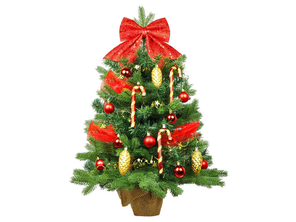 LAALU WEIHNACHTSBAUM geschmückt künstlich SANTA CLAUS 60 cm mit LED-BELEUCHTUNG IM TOPF - Rot/Goldfarben, Kunststoff (60cm) - LAALU