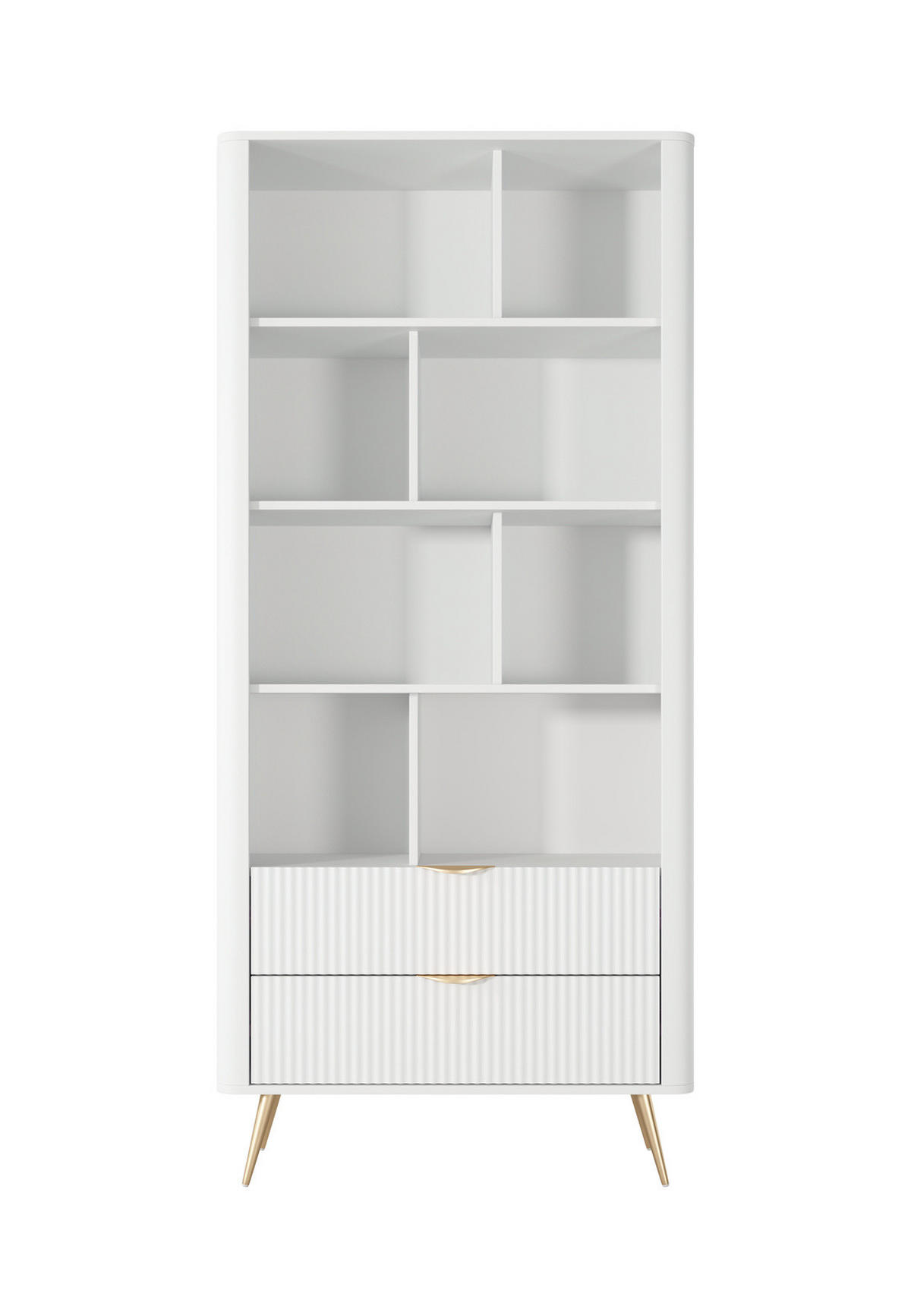 STANDREGAL Flore A Weiß - 88 cm - mit 2 geriffelten Schubladen - Gelb/Goldfarben, Holz/Holzwerkstoff (88/194/38cm) - Ravio