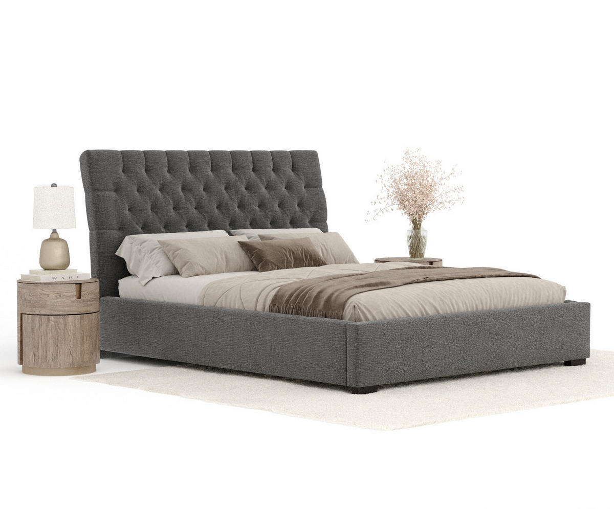 POLSTERBETT Vezzola Grau 140/200 cm im Chenille-Stoff - Schwarz/Naturfarben, Holz/Holzwerkstoff (140/200cm) - Maison de Reve