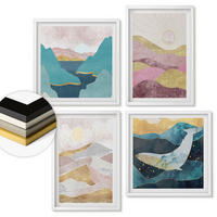 WANDBILDER 4er-Set - 50x50 cm & 40x60 cm Weißer Rahmen - Abstrakte Berge Sonne - Weiß, Kunststoff (50/50cm) - ArtPrintCave