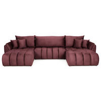 ECKSOFA Iris U mit Schlaffunktion und Bettkasten, U-Form – Bordeaux Samt 382/184/85 cm - Bordeaux/Schwarz, Kunststoff/Textil (382/184cm) - WFL GROUP